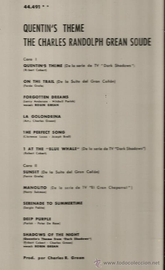 Discos de vinilo: LP THE CHARLES RANDOLPH GREAN SOUDE : QUENTINS THEME - Foto 2