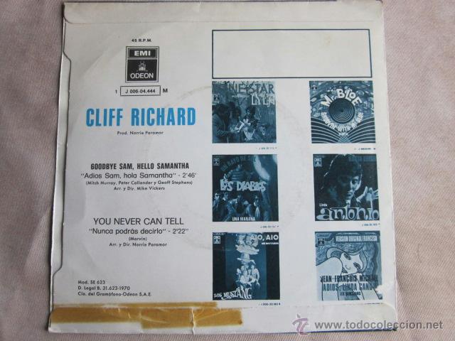 Discos de vinilo: CLIFF RICHARD - GOODBYE SAM,HELLO SAMANTHA - SPANISH PRESS FROM 1970. - Foto 2