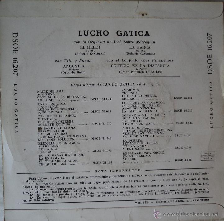 Discos de vinilo: Lucho Gatica - El Reloj / La Barca - Edici&oacute;n de 1958 de Espa&ntilde;a - Foto 2