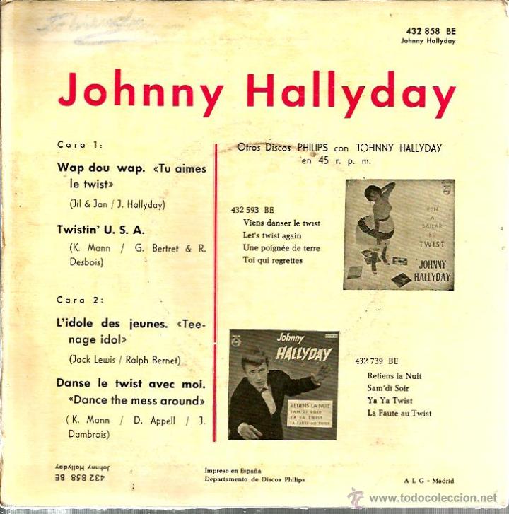 Discos de vinilo: EP JOHNNY HALLYDAY : WAP DOU WAP + 3 - Foto 2
