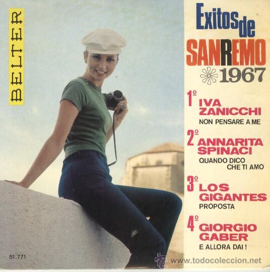 Dischi in vinile: EXITOS DE SAN REMO 1967 EP belter IVA ZANICCHI / ANNARITA SPINACI / LOS GIGANTES (I GIGANTI) / GABER