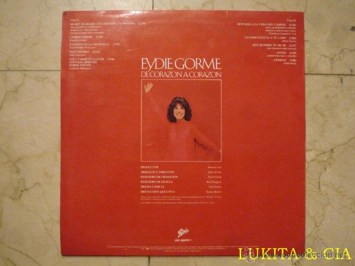 Discos de vinilo: LP - EYDIE GORME - DE CORAZ&Oacute;N A CORAZ&Oacute;N - 1988. - Foto 2