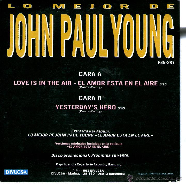 Discos de vinilo: JOHN PAUL YOUNG - EL AMOR ESTA EN EL AIRE - Foto 2