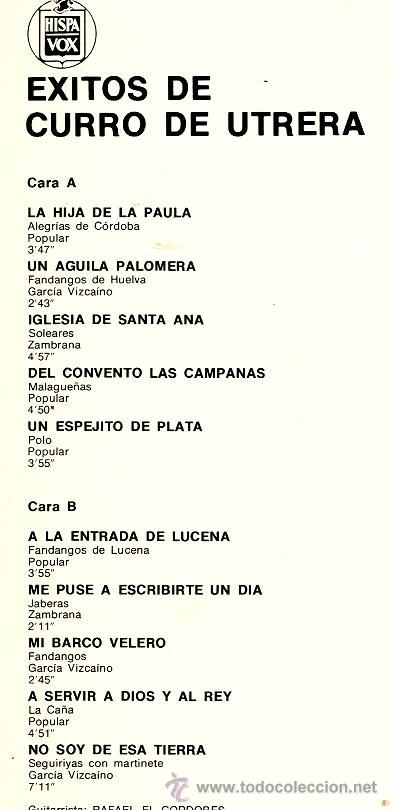 Discos de vinilo: LP FLAMENCO : EXITOS DE CURRO DE UTRERA - Foto 2