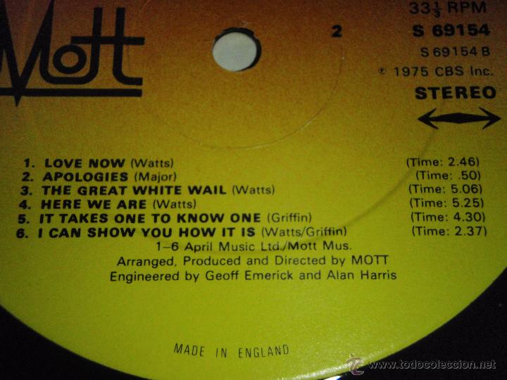 Discos de vinilo: Mott &lrm;&ndash; Drive On UK 1975 CBS - Foto 6