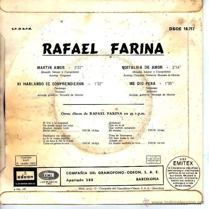 Discos de vinilo: RAFAEL FARINA-MARTIN AMOR - Foto 2