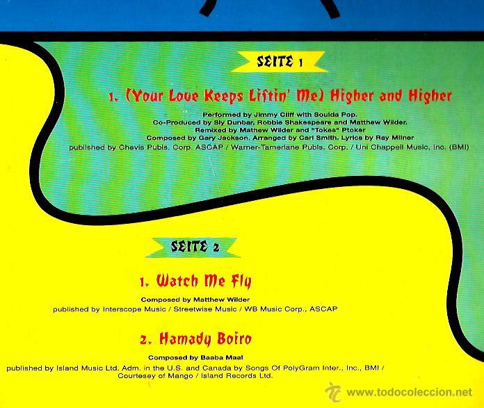 Discos de vinilo: MAXI JIMMY CLIFF : HIGHER AND HIGHER + 2 - Foto 2