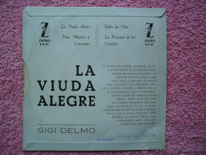 Discos de vinilo: gigi delmo la viuda alegre 1961 zafiro Z-E 87 disco vinilo - Foto 2 - 44726225