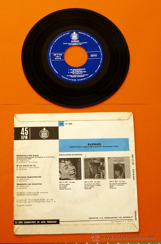 Discos de vinilo: RAPHAEL - EUROVISION 67 - HABLEMOS DEL AMOR - HISPA VOX - - Foto 2