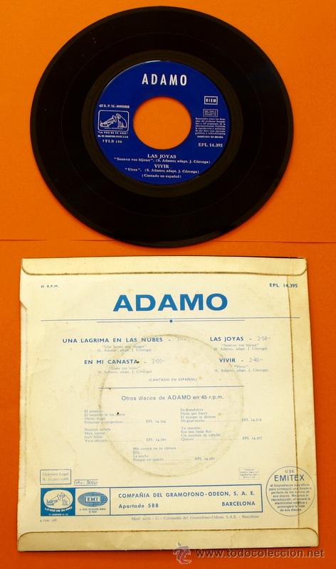 Discos de vinilo: ADAMO - UNA LAGRIMA EN LAS NUBES - LEMI - - Foto 2