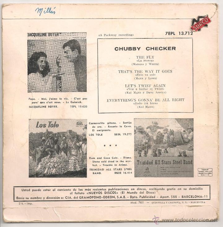 Discos de vinilo: CHUBBY CHECKER - THE FLY + 3 (EP LA VOZ DE SU AMO 1962) - Foto 2