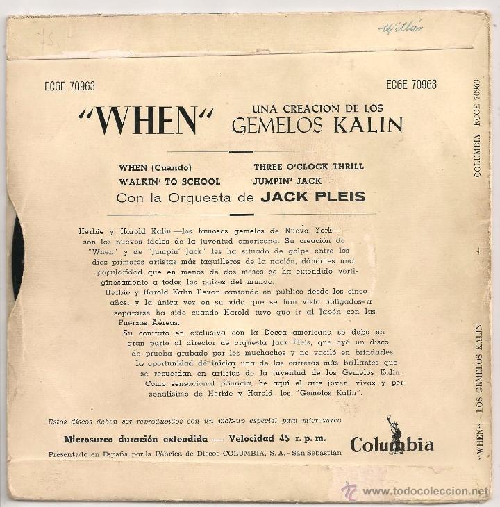 Discos de vinilo: LOS GEMELOS KALIN - WHEN + 3 (EP COLUMBIA 1958) - Foto 2