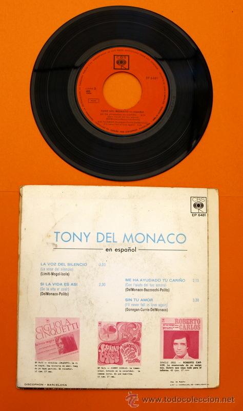 Discos de vinilo: TONY DEL MONACO - LA VOZ DEL SILENCIO - CBS - - Foto 2