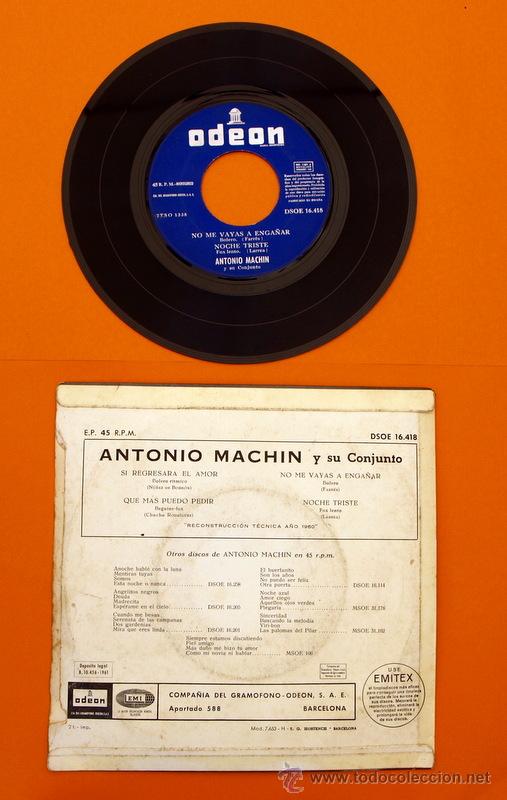 Discos de vinilo: ANTONIO MACHIN - SI REGRESARA EL AMOR - ODEON - - Foto 2