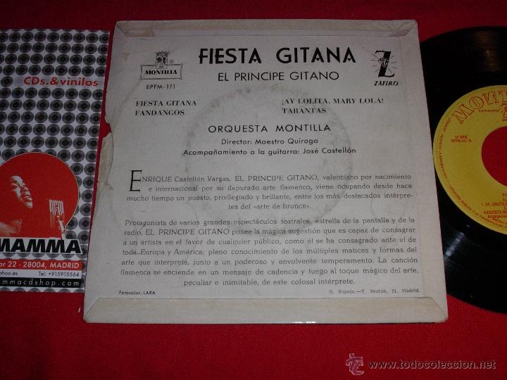 Discos de vinilo: el principe gitano fiesta gitana 1959    ep - Foto 2