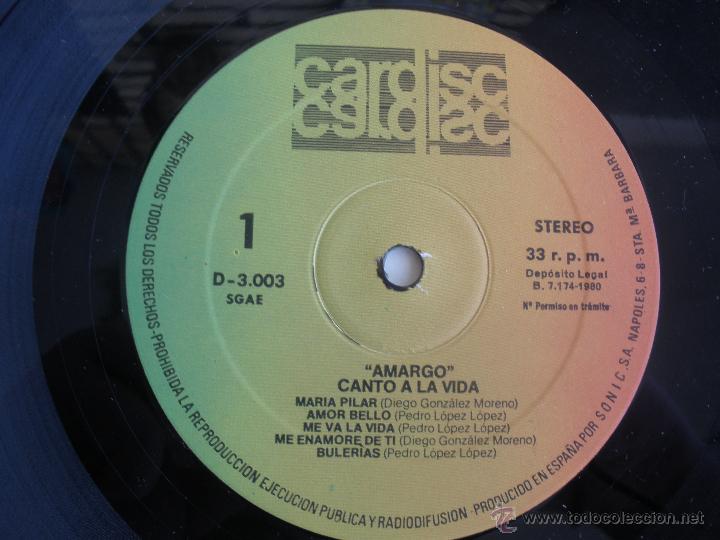 Discos de vinilo: AMARGO - CANTO A LA VIDA - Foto 3