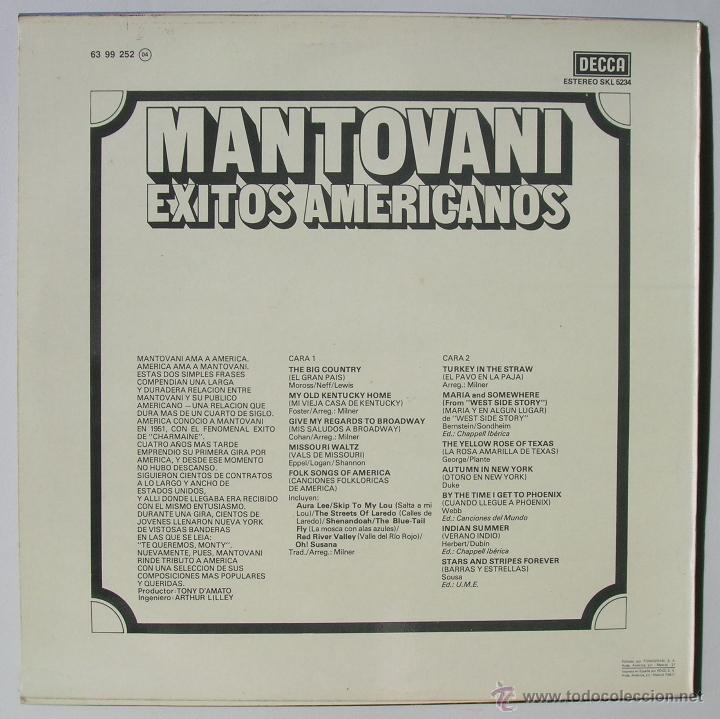 Discos de vinilo: MANTOVANI: EXITOS AMERICANOS. DECCA 1981. SIN ESCUCHAR - Foto 2