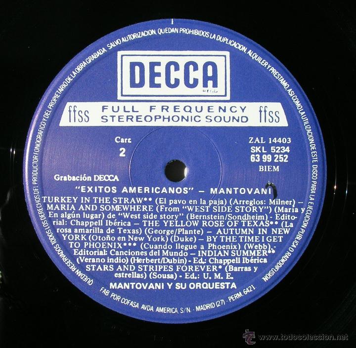 Discos de vinilo: MANTOVANI: EXITOS AMERICANOS. DECCA 1981. SIN ESCUCHAR - Foto 4