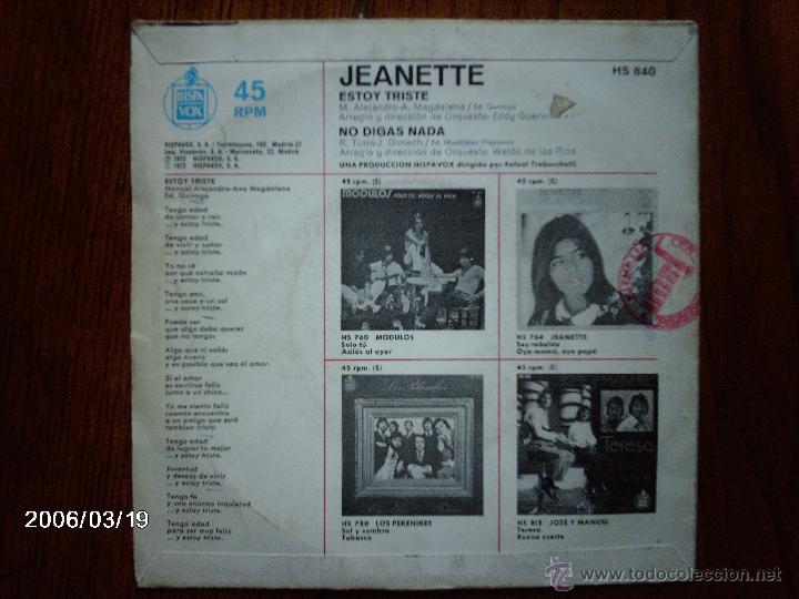 Discos de vinilo: jeanette  -  estoy triste  +  no digas nada - Foto 2