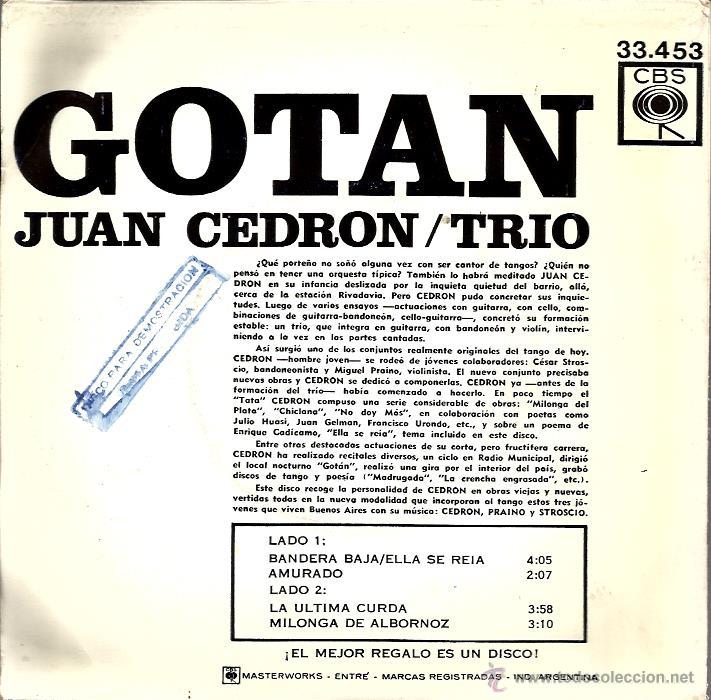 Discos de vinilo: EP JUAN CEDRON TRIO : GOTAN - Foto 2