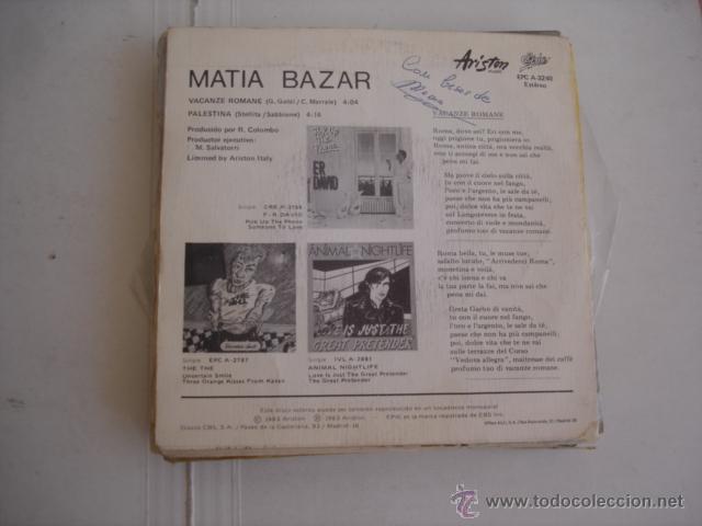 Discos de vinilo: MATIA BAZAR   VACANZE ROMANE - Foto 2