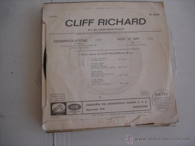 Discos de vinilo: CLIFF RICHARD CONGRATULATIONS / HIGH &acute;N&acute; DRY - Foto 2