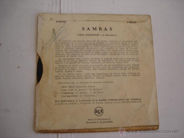 Discos de vinilo: Emil Coleman Y Su Orquesta    SAMBAS - Foto 2