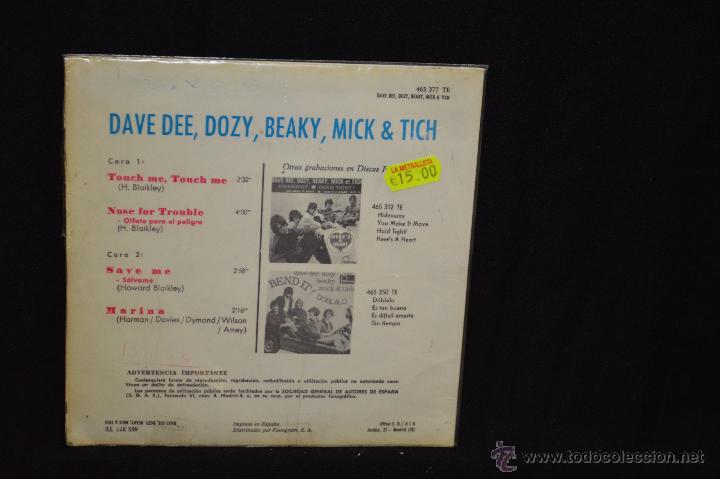 Discos de vinilo: DAVE DEE, DOZY, BEACKY, MICK Y TICH - TOUCH ME + 3 - EP - Foto 2