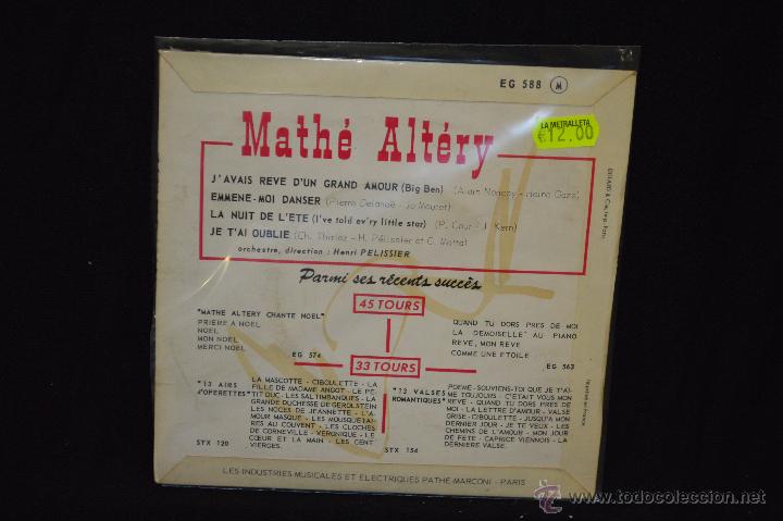 Discos de vinilo: MATHE ALTERY - JAVAIS REVE DUN GRAND AMOUR + 3 - EP - Foto 2