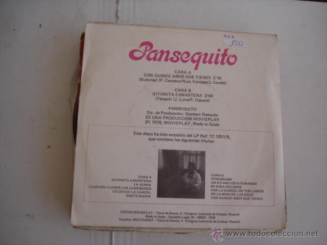 Discos de vinilo: PANSEQUITO CON QUINCE A&Ntilde;OS QUE TIENES - Foto 2