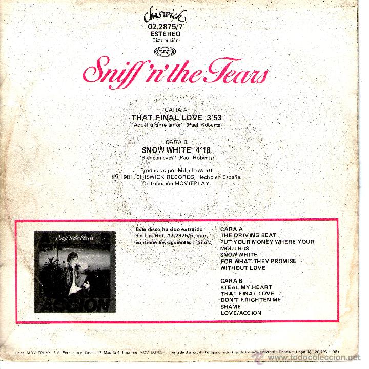 Discos de vinilo: SNIFFN THE TEARS That final love - Foto 2