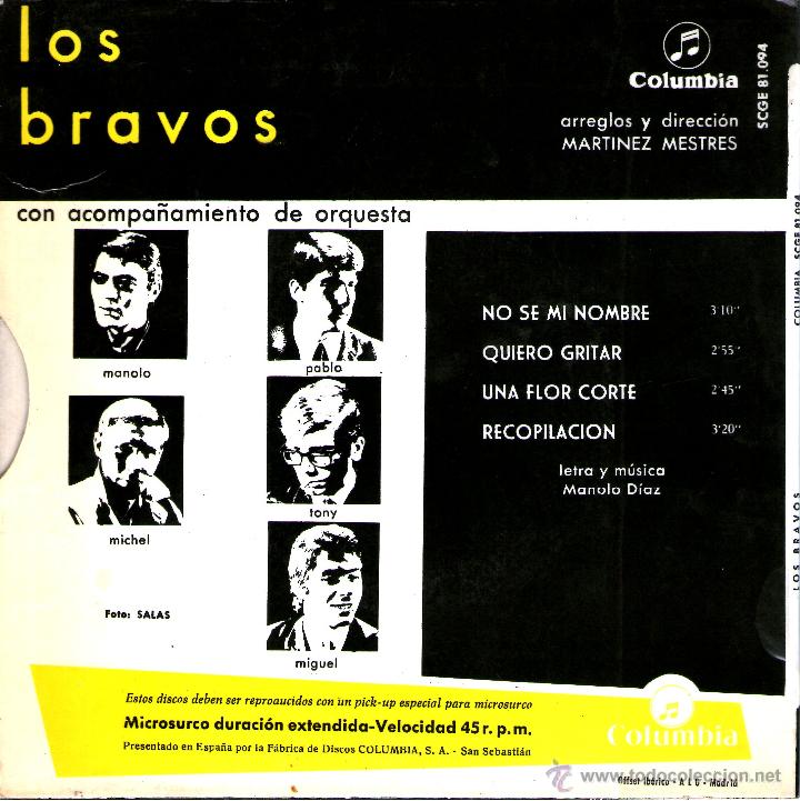Discos de vinilo: LOS BRAVOS - NO SE MI NOMBRE - Foto 2