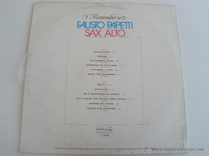 Discos de vinilo: FAUSTO PAPETTI SAX ALTO. I Remember... N&ordm; 3 - Foto 2