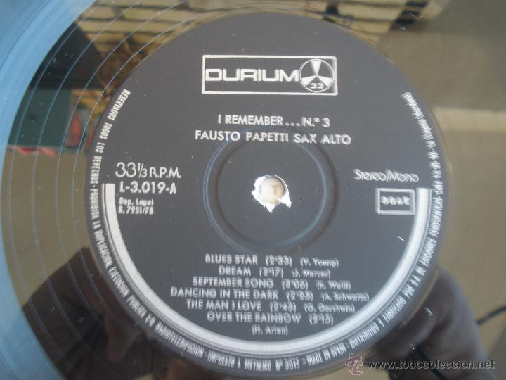 Discos de vinilo: FAUSTO PAPETTI SAX ALTO. I Remember... N&ordm; 3 - Foto 3