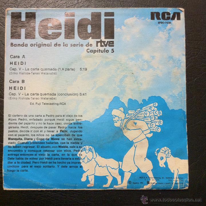 Discos de vinilo: SINGLE HEIDI - CAP&Iacute;TULO 5 - BANDA ORIGINAL DE LA SERIE DE RTVE - RCA 1975. - Foto 2