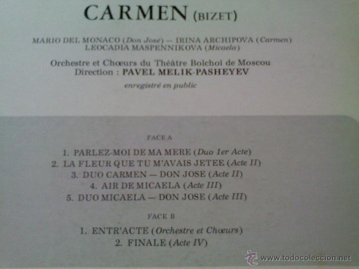 Discos de vinilo: MARIO DEL MONACO. CARMEN... EDICION FRANCESA - Foto 2