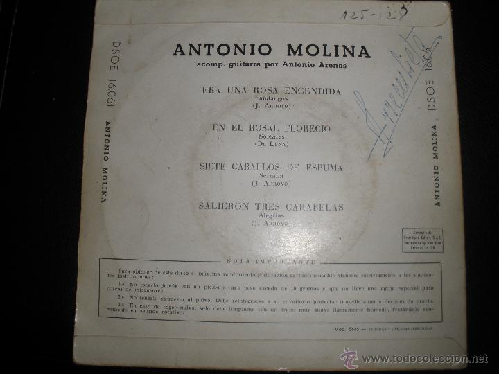 Discos de vinilo: ANTONIO MOLINA - ERA UNA ROSA ENCENDIDA - Foto 2