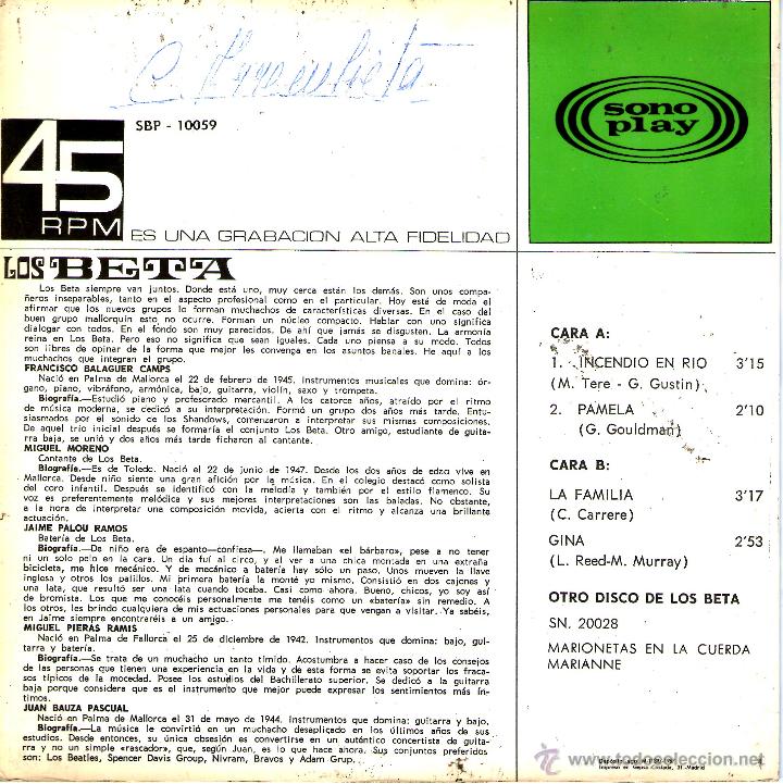 Discos de vinilo: LOS BETA - INCENDIO EN RIO + 3 - Foto 2