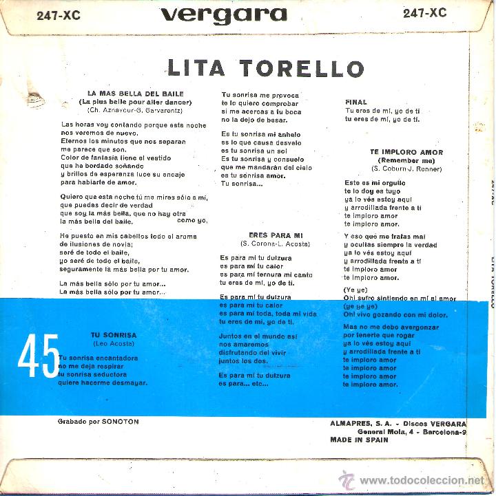 Discos de vinilo: LITA TORELLO - TE IMPLORO AMOR - Foto 2