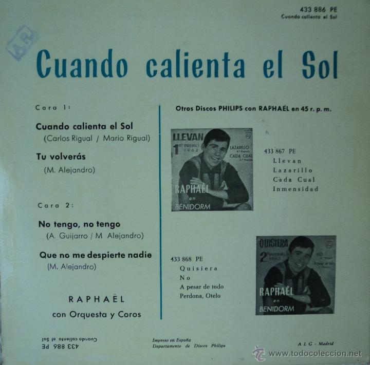Discos de vinilo: Rapha&euml;l - Cuando calienta el sol - Edici&oacute;n de 1962 de Espa&ntilde;a - Foto 2