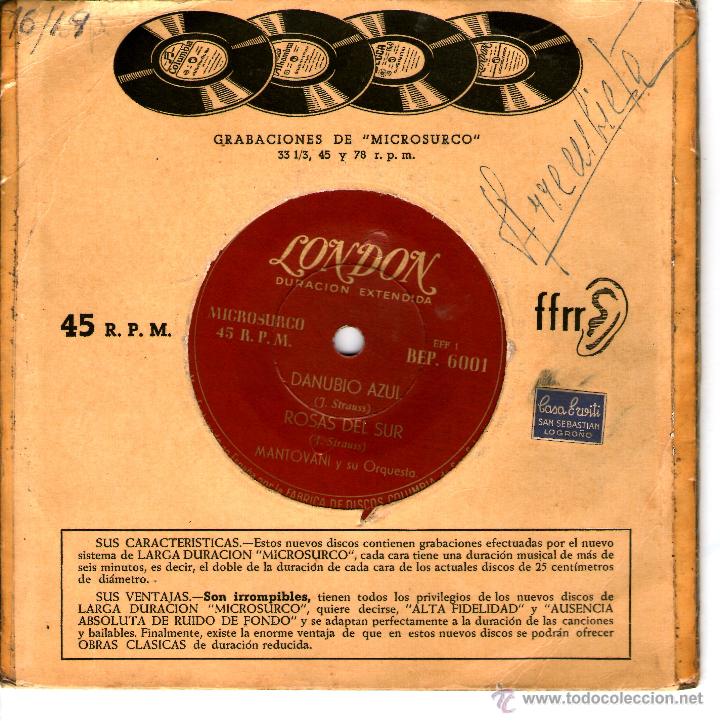 Discos de vinilo: Mantovani Y Su Orquesta - Danubio Azul - Foto 2