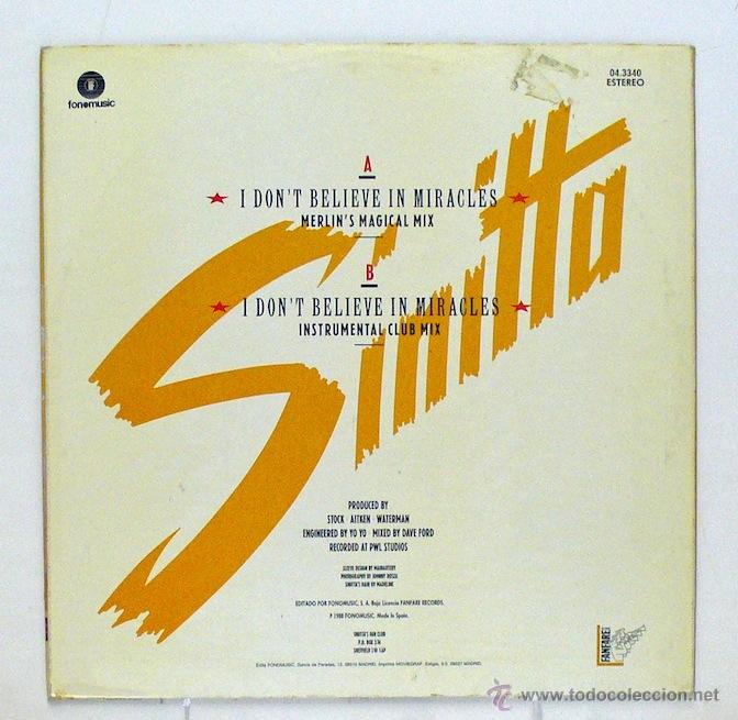 Discos de vinilo: Sinitta - I Dont Believe In Miracles (Maxi Single Vinilo) - Foto 2
