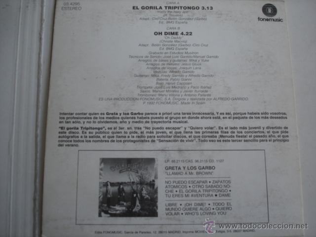 Discos de vinilo: Greta Y Los Garbo     El Gorila Tripitongo - Foto 2