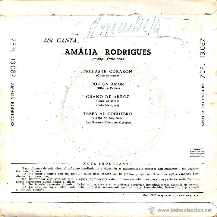 Discos de vinilo: ASI CANTA AMALIA RODRIGUES - FALLASTE CORAZON - Foto 2