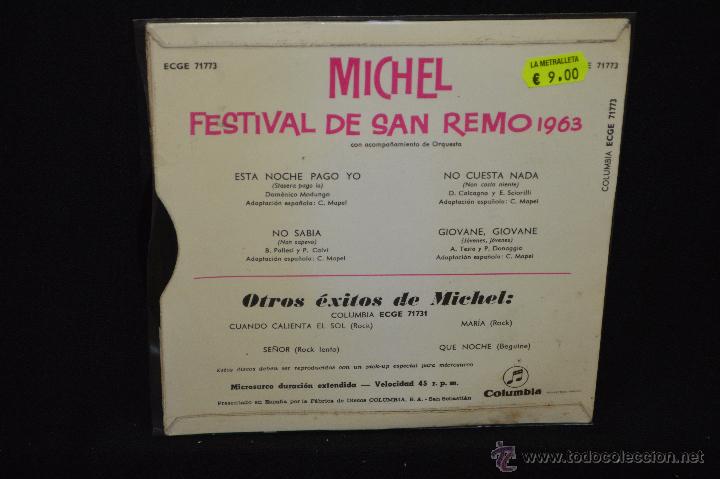 Discos de vinilo: MICHEL - SAN REMO 63 - EP - Foto 2