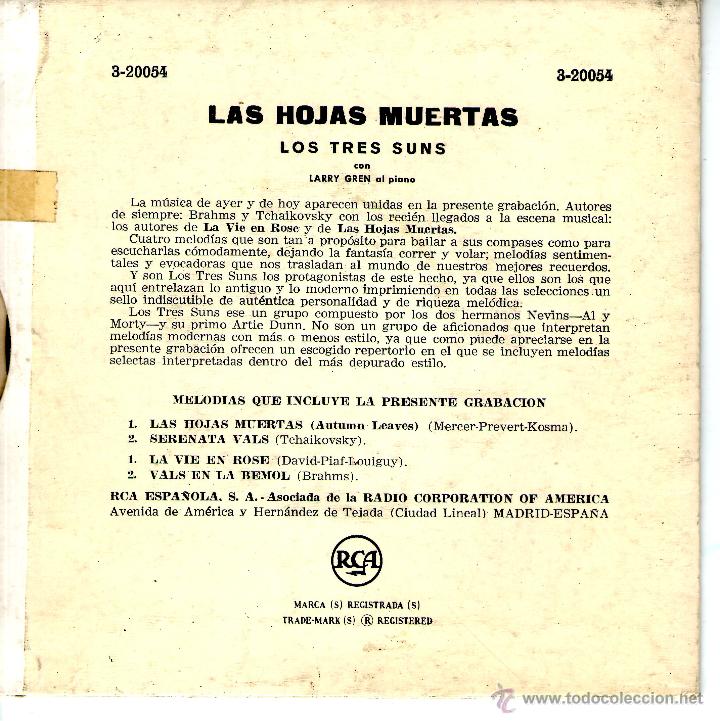 Discos de vinilo: LOS TRES SUNS - HOJAS MUERTAS - Foto 2