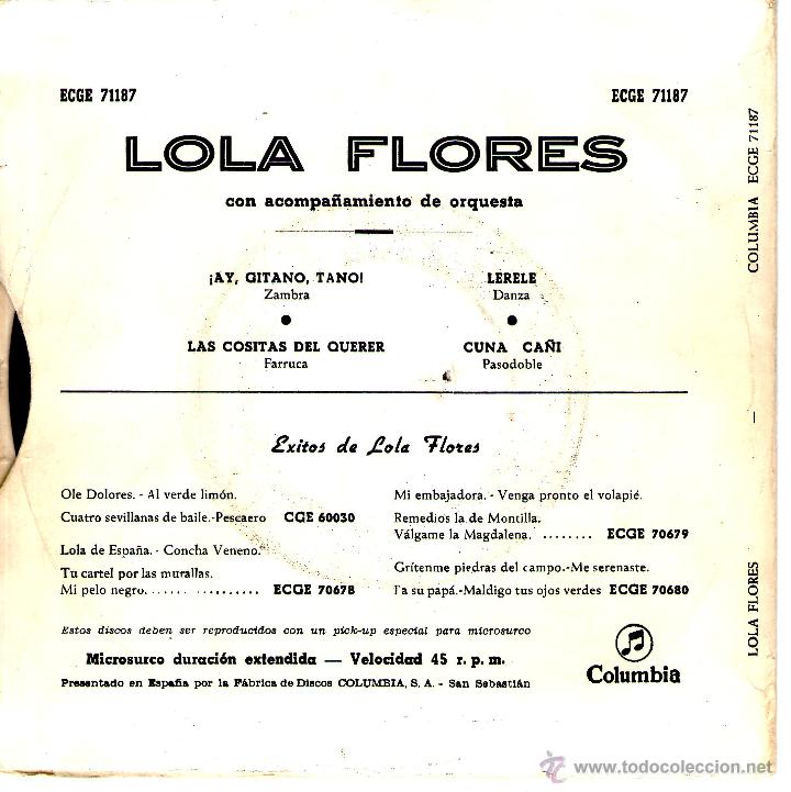 Discos de vinilo: LOLA FLORES - AY GITANO, TANO - Foto 2