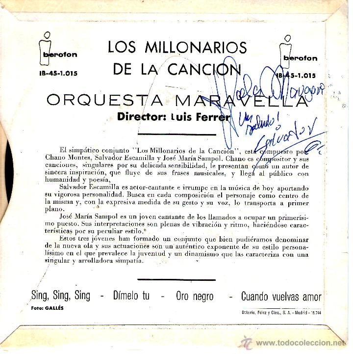 Discos de vinilo: LOS MILLONARIOS DE LA CANCION - SING SING SING - Foto 2