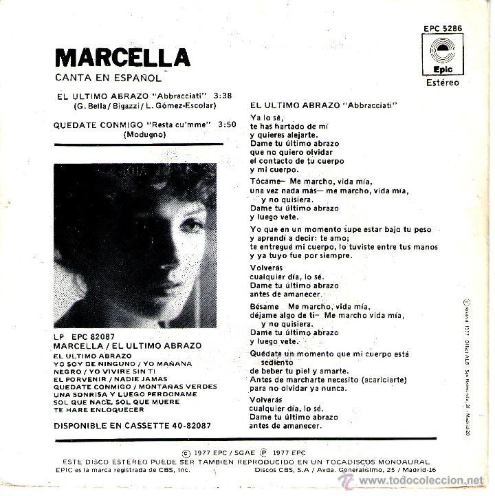 Discos de vinilo: MARCELLA - EL ULTIMO ABRAZO / QUEDATE CONMIGO - Foto 2