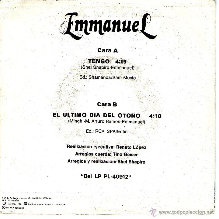 Discos de vinilo: Emmanuel - Tengo / El &uacute;ltimo d&iacute;a del oto&ntilde;o - Foto 2